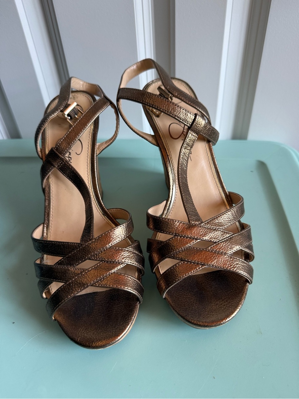 Jessica Simpson Bronze Metallic Strappy Heeled Sandals